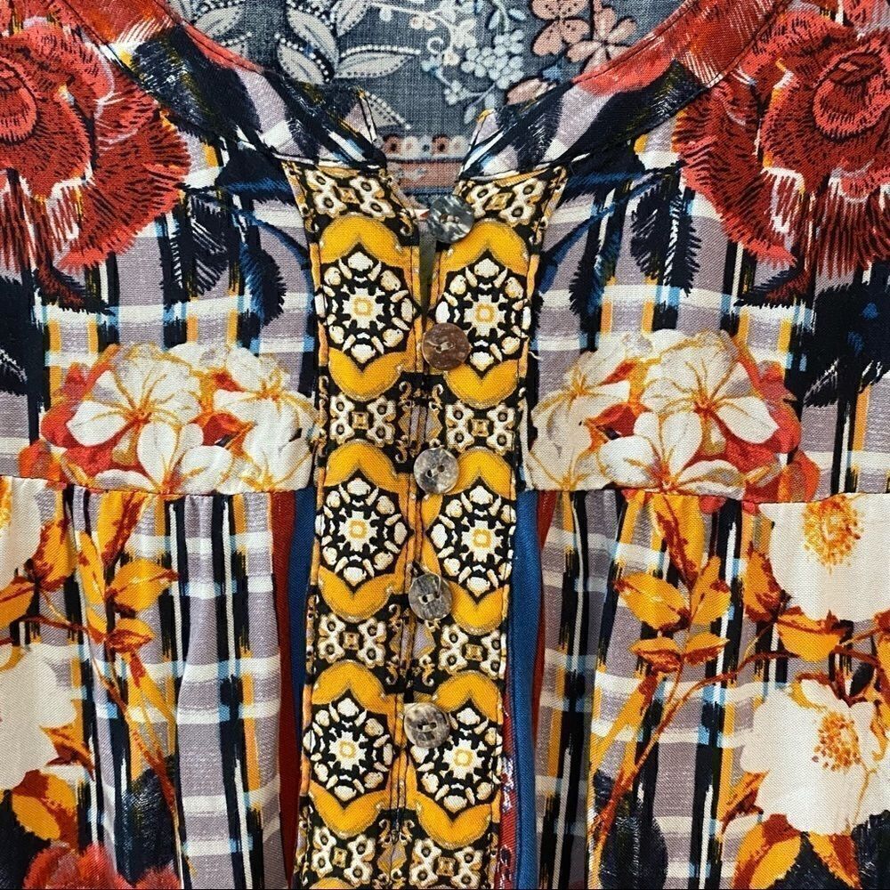 Figueroa & Flower Sz S Navy Blue Mixed Floral Pattern BOHO Relaxed Fit Blouse - Picture 8 of 10